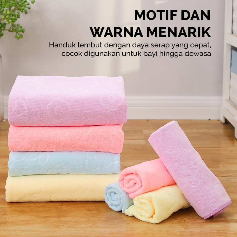 Handuk Mandi Lembut Tebal Embos Bear Jumbo Size 70x140cm Polyester Premium High Quality Perlengkapan Rumah Tangga Import - H16 - 88 Blanketstore