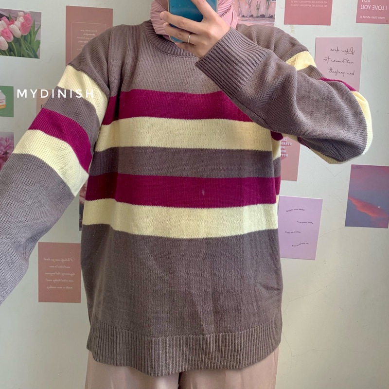 Paula Sweater Rajut Wanita Motif Garis Korean Style