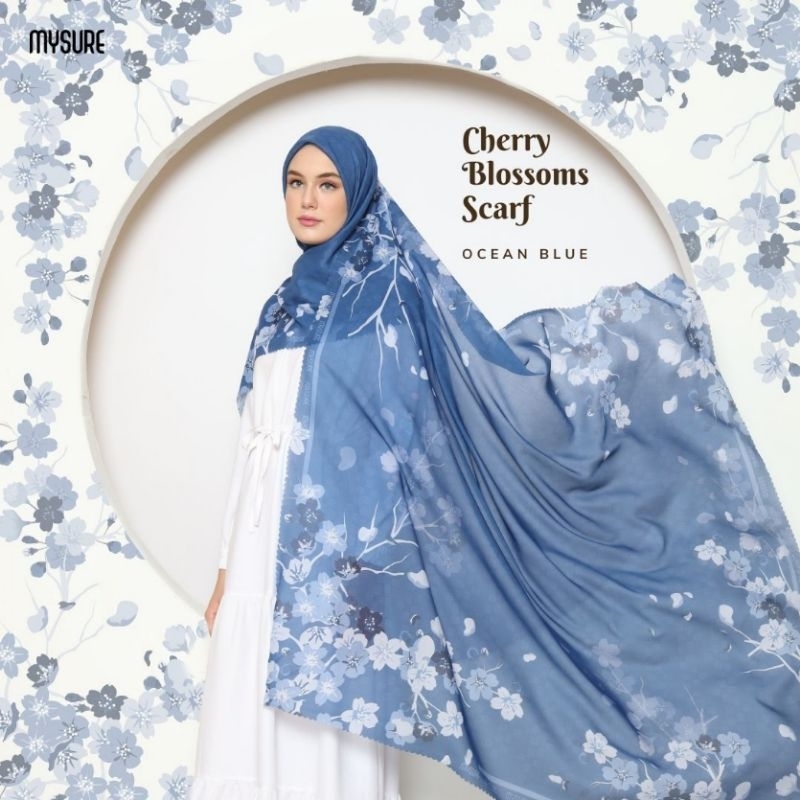 HIJAB SEGIEMPAT MOTIF BLOSSOM CHERRY BY MYSURE