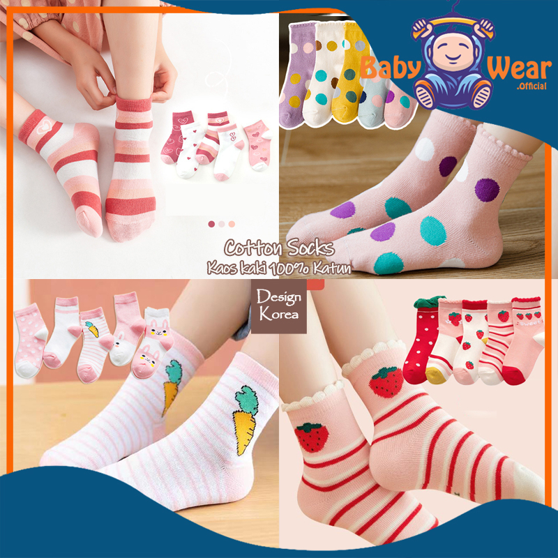 ❤️ 𝐁𝐚𝐛𝐲𝐰𝐞𝐚𝐫 ❤️ KK00 Kaos Kaki Bayi Pendek Karakter Kaos Kaki Anak Perempuan Motif Lucu Pink Srawberry Polkadot Bunny Wortel Kelinci Kids Socks Baby Cute Unik Murah Import 100% Katun