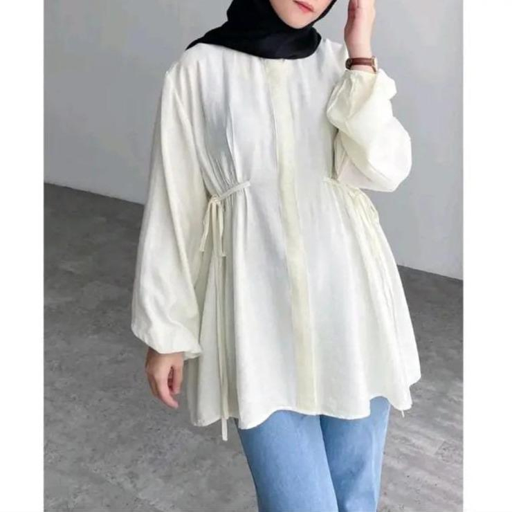 ICH - Blouse Trisha Polo Linen Atasan Tali Samping Big Size