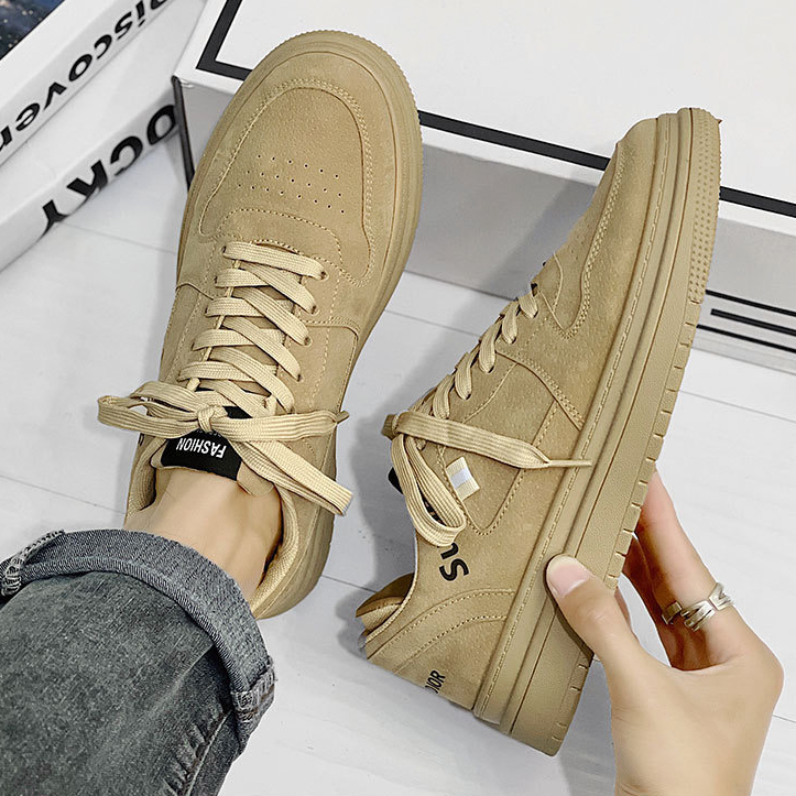 Highland Sepatu Sneakers Pria Khaki Original Fashion Sepatu Cowok Keren Import Abu Sekolah Kerja Kuliah Sepatu Olahraga Stylish MC433