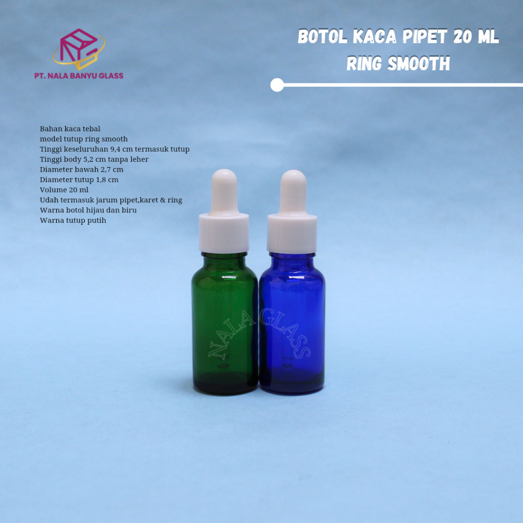 BOTOL PIPET 20ML KACA HIJAU &amp; BIRU /BOTOL SERUM 20ML RING PUTIH SMOOTH