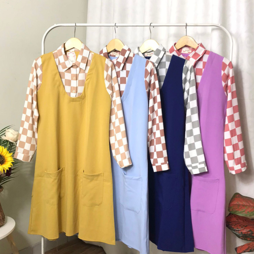 VANIA BUTIK- TUNIK KIRANA - Tunik Polos Kombinasi Kotak