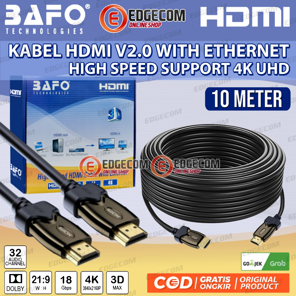 Bafo Kabel HDMI Male to Male 10 Meter V2.0 4K Gold Plated /HDTV cable