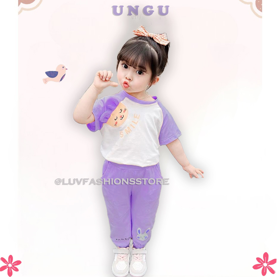 IL - ONESET SMILE RABBIT / SETELAN ANAK PEREMPUAN MOTIF RABBIT / SET ANAK TERBARU