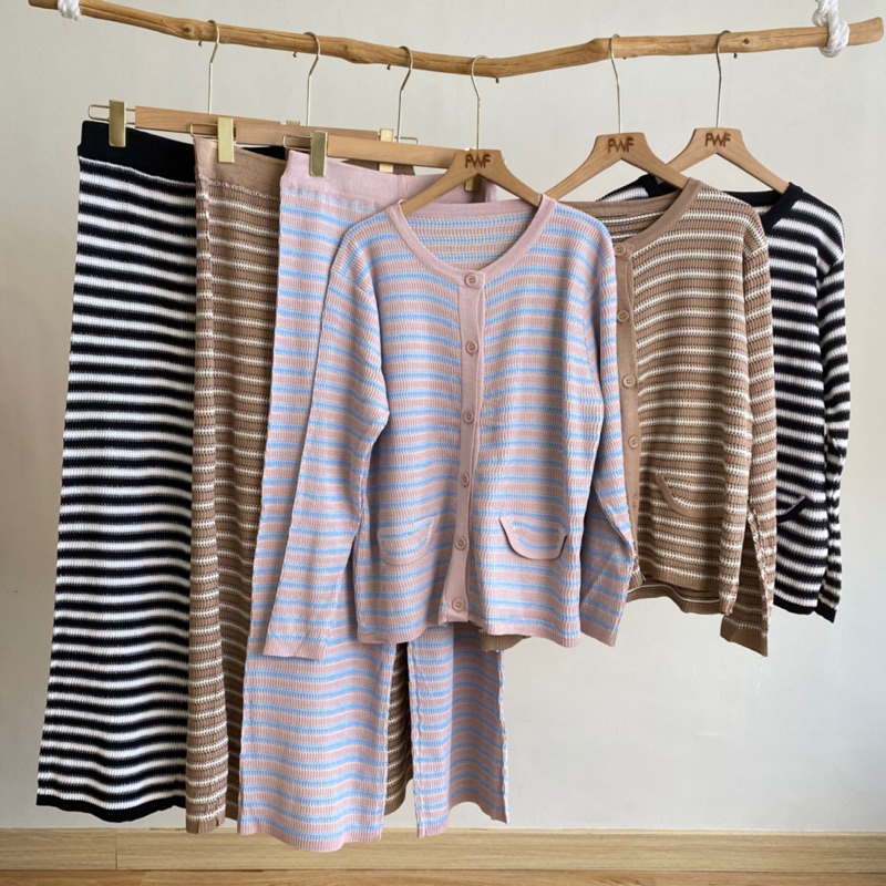 Ruby Knit One Set / Baju Setelan Celana Kulot Rajut Wanita Import