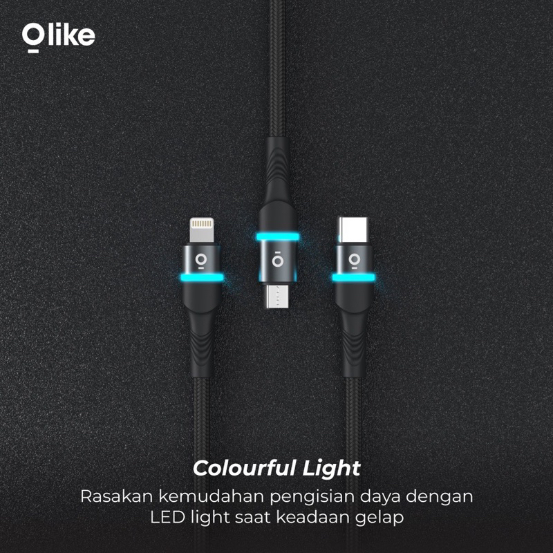 OLIKE D101 Kabel Data Charger FAST CHARGING LED USB MICRO TYPEC IPHONE D101 - Garansi 1 Tahun