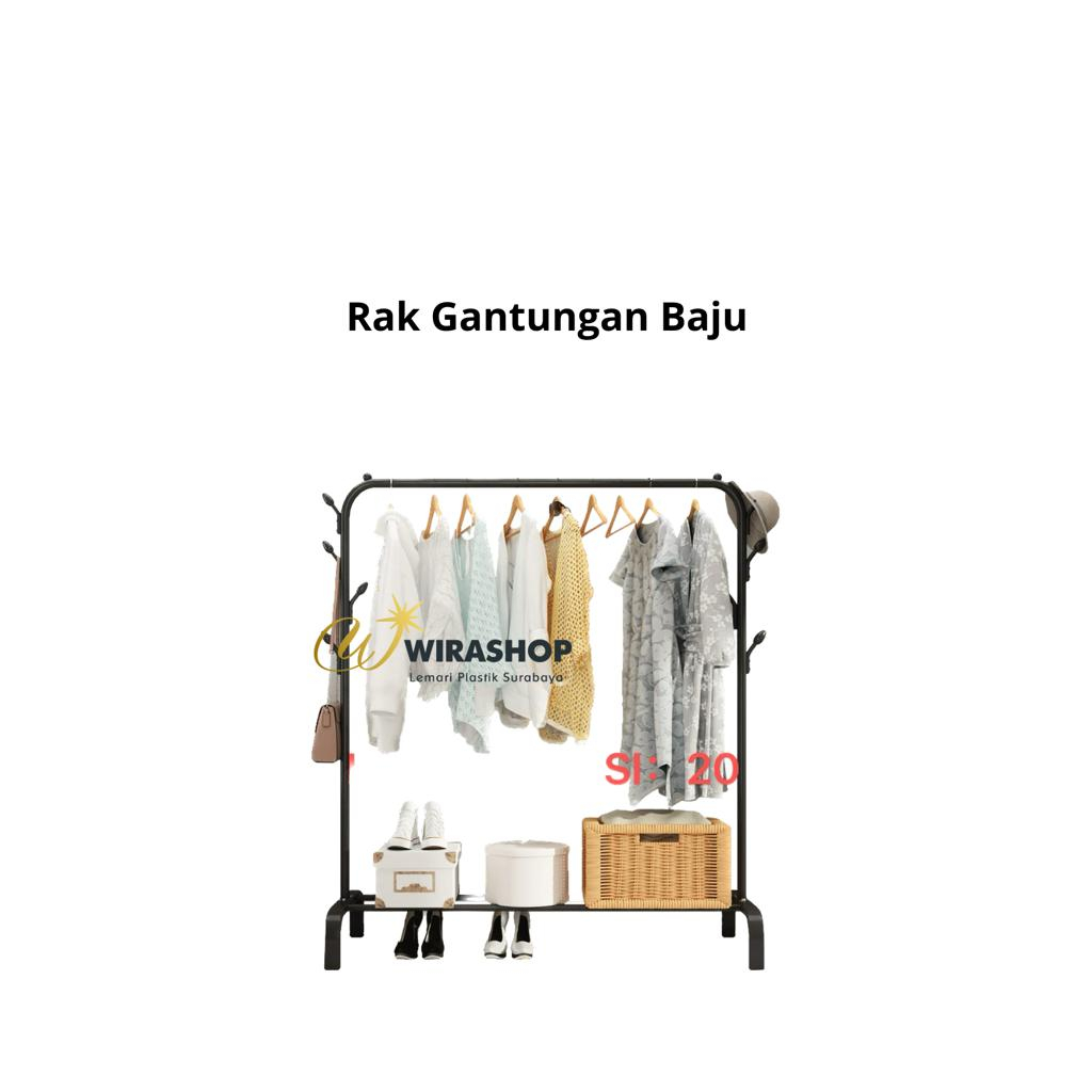 Gawang Baju Mantel Jaket Single Rak Besi Serbaguna Hitam/Putih 1461