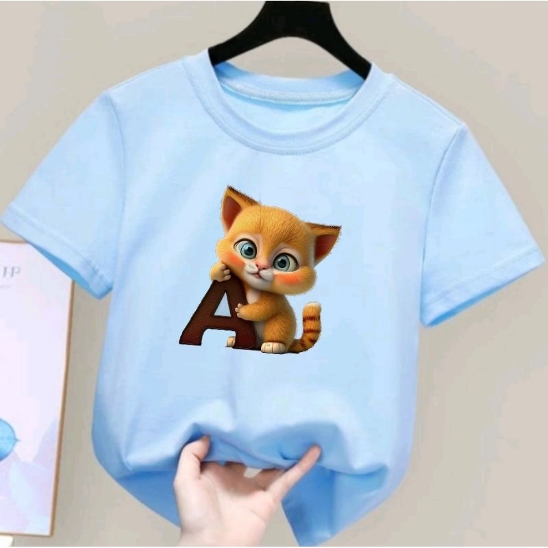 Kaos Anak Alfabet Cat Cowo/Cewe Usia 2-10th Baju Anak Distro Laki-laki Perempuan Atasan Anak Unisex