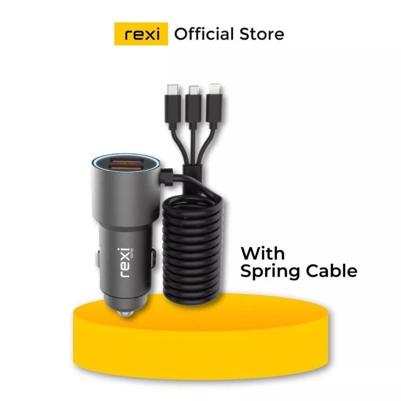 Rexi Gi30-T Charger Mobil Dual USB with Kabel 3 in 1 Fast Charging 18W QC18W Support Android iOS