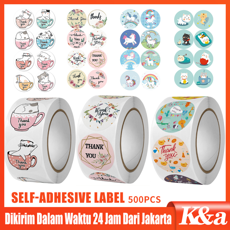 

1Roll (500Pcs) Sticker Thankyou Label Segel Order Packing Motif Bunga Love Serbaguna