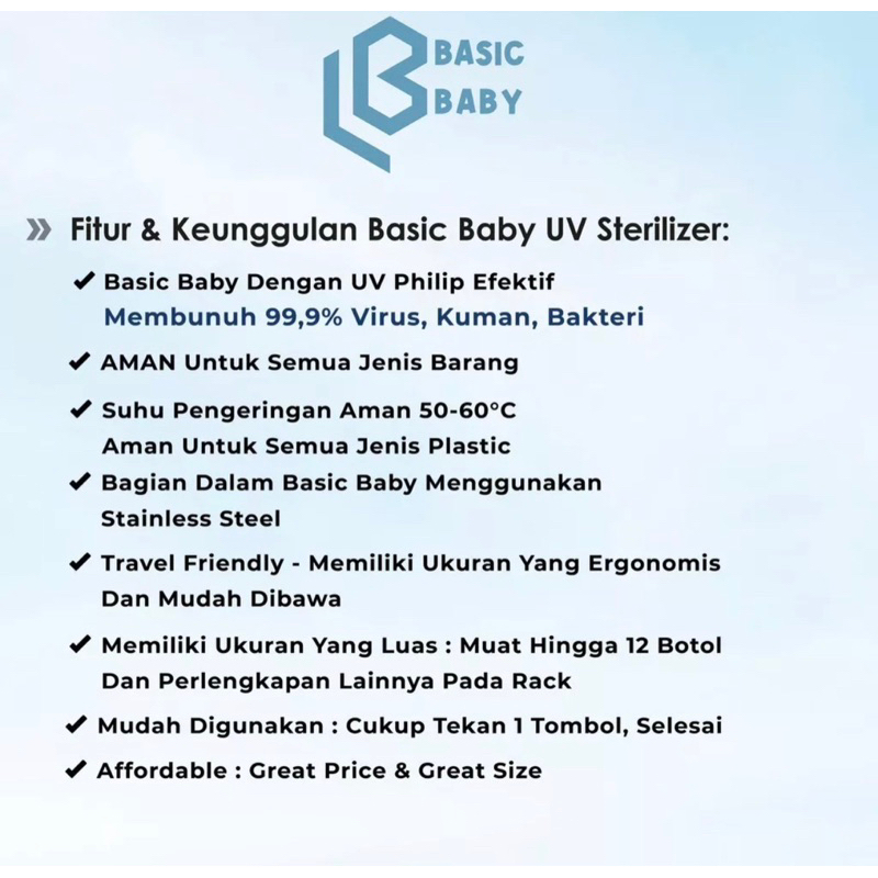 Basic Baby UV Sterilizer Box &amp; Basic Baby Cabinet UV Sterilizer Multifunction Sterilizer Alat Steril Botol Susu