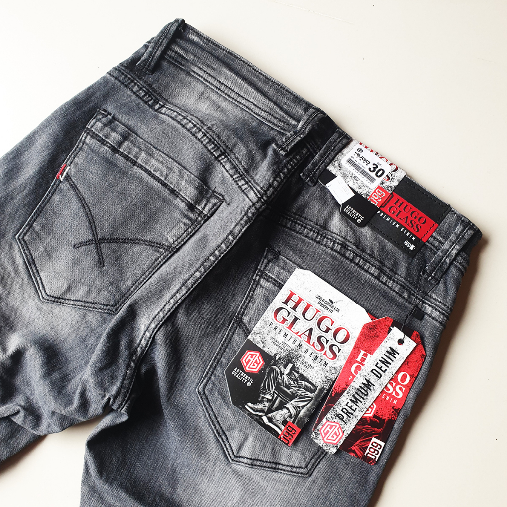 HUGO GLASS ORIGINAL DENIM - Jeans slim streach terbaru premium grey wosh