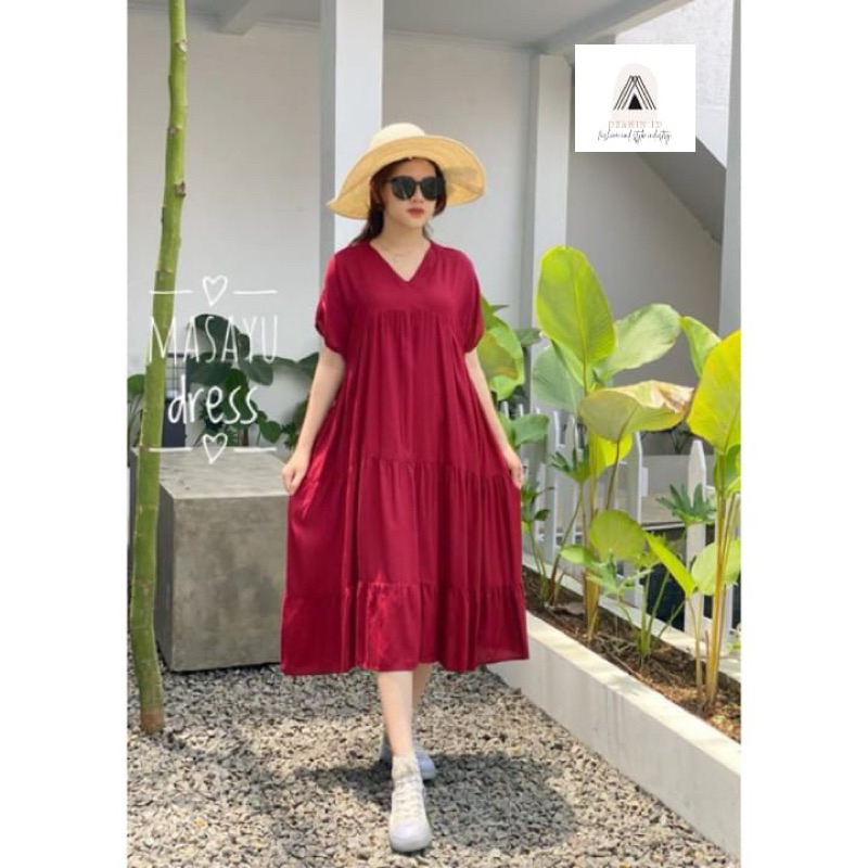 Rample Midi Dress Bonia , Daster Best Seller, Dress Bonia, Daster Ruffle Midi, Daster Kekinian