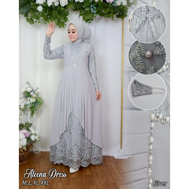 Gamis Aleena Dress Kombinasikan Payet Mutiara Terbaru/ Gamis Kondangan/ Gamis Seragaman Keluaran Besar/ Gamis Pesta/ Gamis Tile/ Gamis/ Gamis Seruty/ Gamis Mutiara