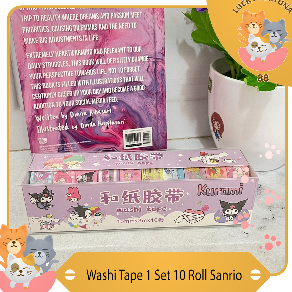 Jual washi tape 1 set 10 roll sanrio solatip set termurah lucu