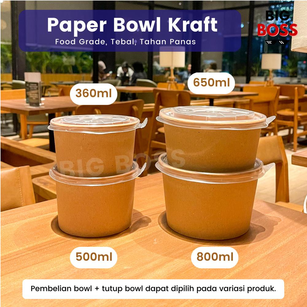 [ISI 25PCS] Paper Bowl Kraft Coklat Laminasi / Mangkok Kertas  + Tutup / Paper Rice Bowl