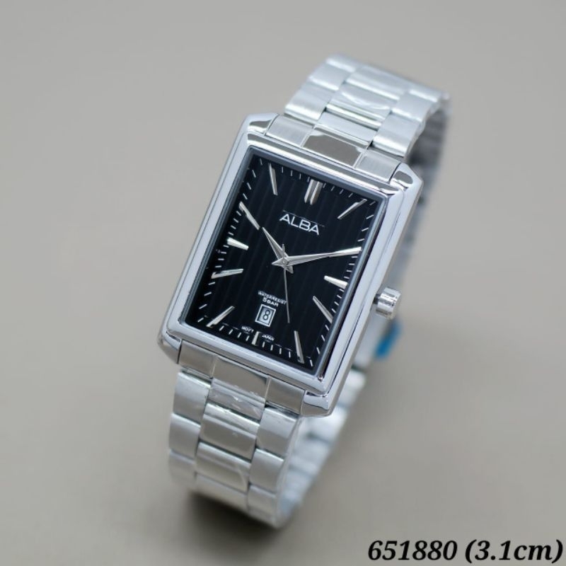 Jam Tangan Wanita ALBA Model Kotak/ Jam Tangan Wanita Terlaris Stainless Steel Tanggal Aktif Free Bok