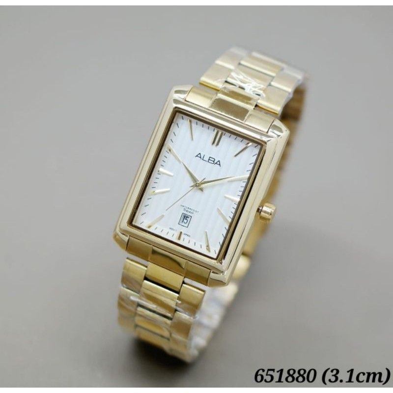 Jam Tangan Wanita ALBA Model Kotak/ Jam Tangan Wanita Terlaris Stainless Steel Tanggal Aktif Free Bok