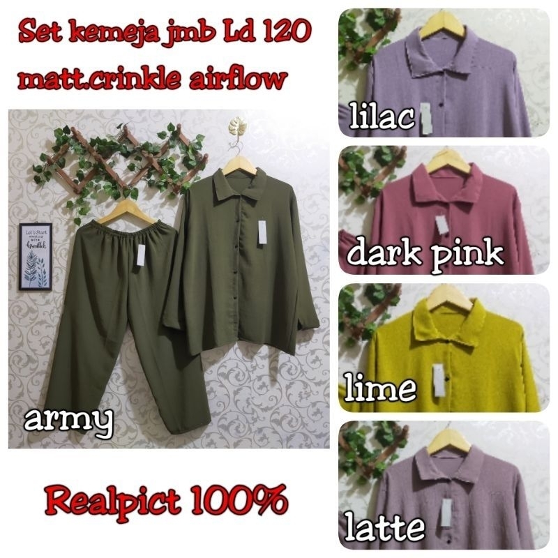 LD 120 Setcel Crinkle Jumbo/Setelan Kemeja Jumbo/Setcel Kemeja Polos/Oneset Serut Crinkle Jumbo