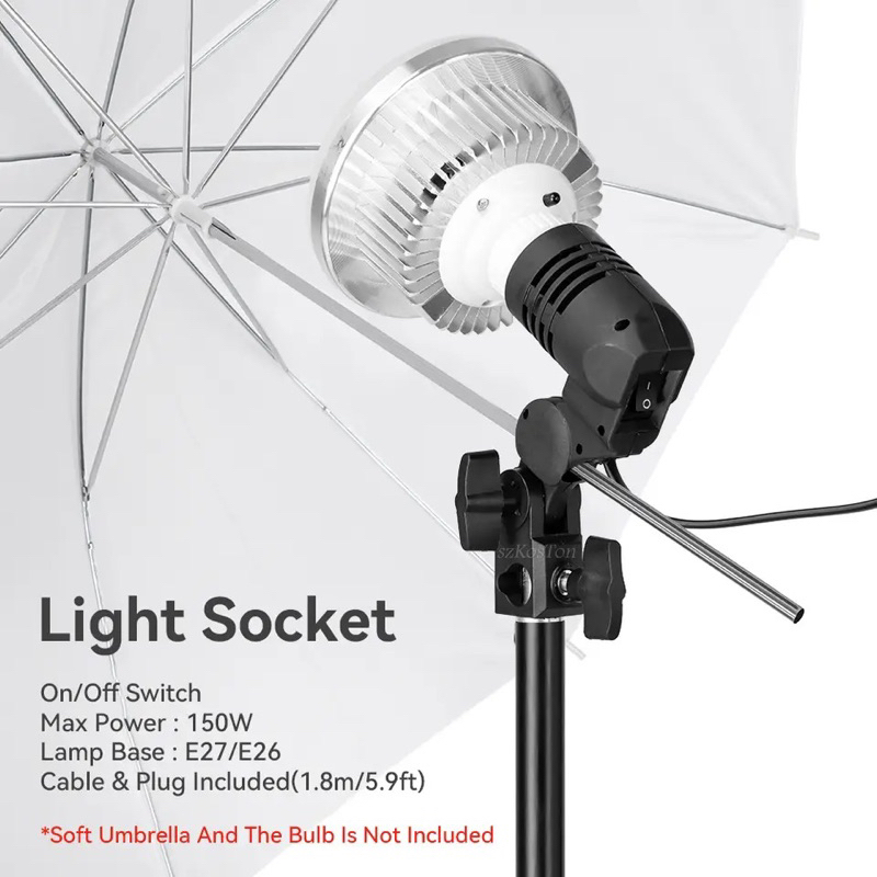 Lamp Holder Single Socket E27 dengan Dudukan Payung Softbox