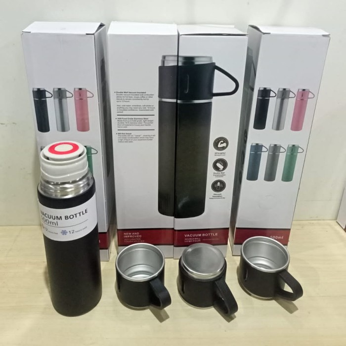 (KEMASAN DUS PUTIH) Termos Sultan Vacum Flask Set Botol Minum Cangkir Premium 500 ML