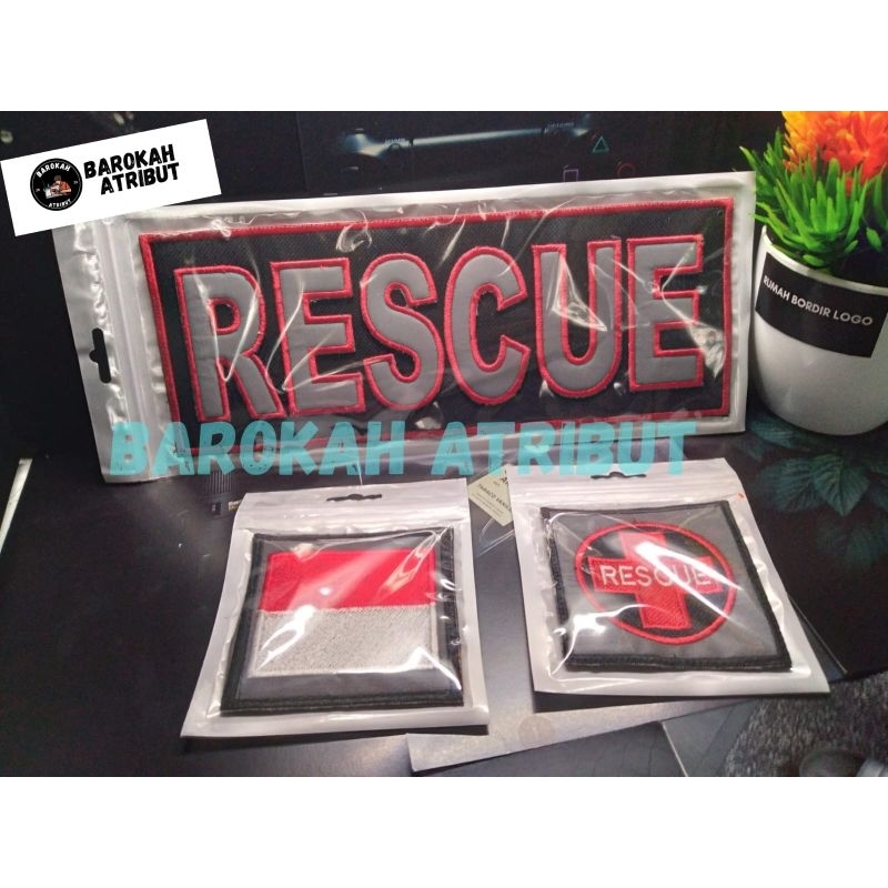 Bordir logo tempel RESCUE satu set