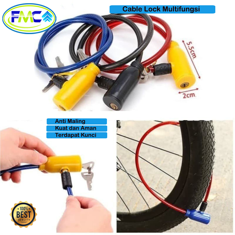 Gembok Sepeda Kabel Spiral Kunci Pengaman Anti Hilang Maling Helm Roda Cable Lock Ring Potrable Super Kuat