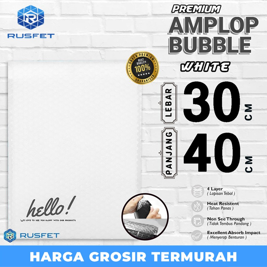 

AMPLOP BUBBLE MAILER WHITE 30x40cm ENVELOPE WRAP RUFSET PREMIUM SATUAN