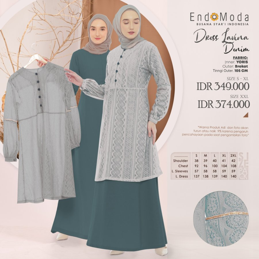 ENDOMODA LAVINA GAMIS WANITA MUSLIMAH BAHAN YORIS MIX BROKAT TERBARU