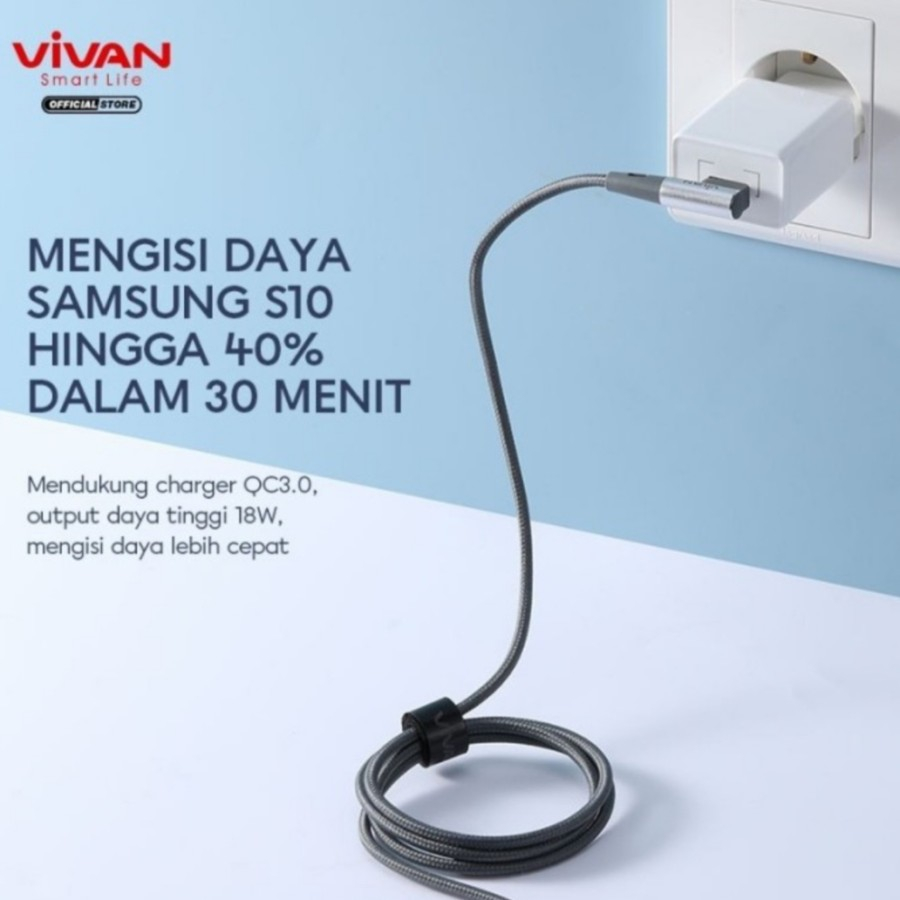 KABEL CHARGER TYPE-C VIVAN BTK C 3A-1M - KABEL DATA VIVAN BTK C TYPE-C FAST CHARGING 3A-1M GARANSI RESMI