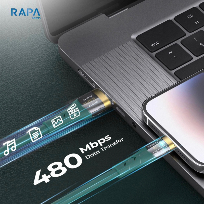 RAPAtech Kabel Data Usb Lightning Fast Charging Transparant Cable For iPhone 6/6S/6+/6S+/7/8/SE/7+/8+/X/XS Max/XR/11/12/13/14 Pro Max/ Line Crystal l