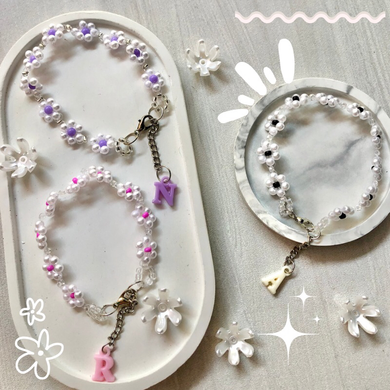 GELANG MANIK BUNGA REQUEST HURUF GANTUNGAN GELANG KOREA GELANG AESTHETIC GELANG MUTIARA