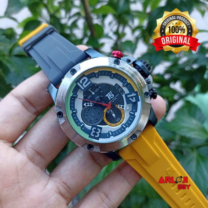 JAM TANGAN PRIA T5 H3885 ORIGINAL RUBBER STRAP CHRONO TANGGAL AKTIF FREE BOX PAPPER BAG