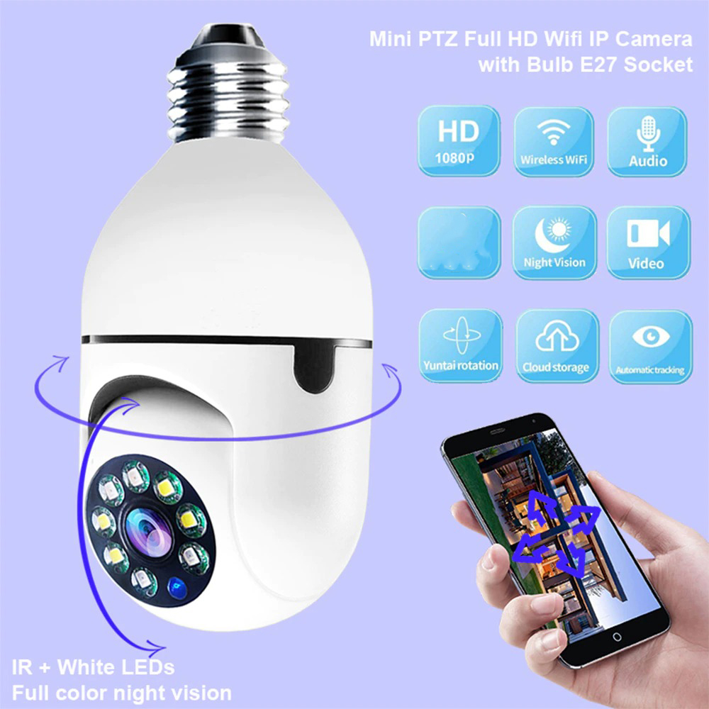 CCTV IP Camera 1080P Bohlam Socket Lampu E27 Wireless Dual Light IR Sensor Lengkap MIni CCTV