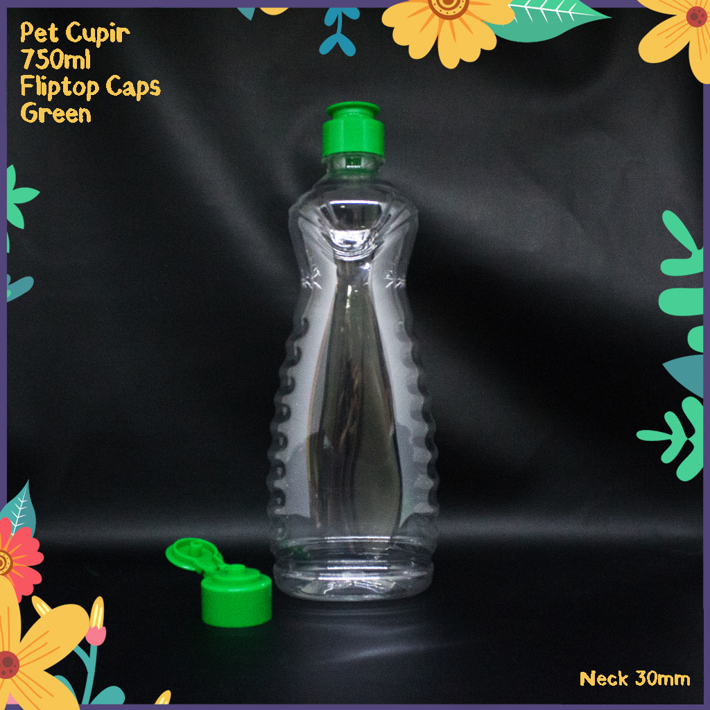 BOTOL PLASTIK CUPIR 750ML TUTUP FLIPTOP HIJAU NECK 30MM IMPORT PET KEMASAN SABUN CUCI PIRING SUNLIGH