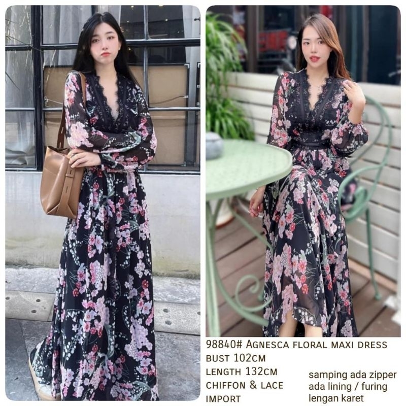 MDLV ~ 98840# Agnesca Floral Maxi Dress Premium