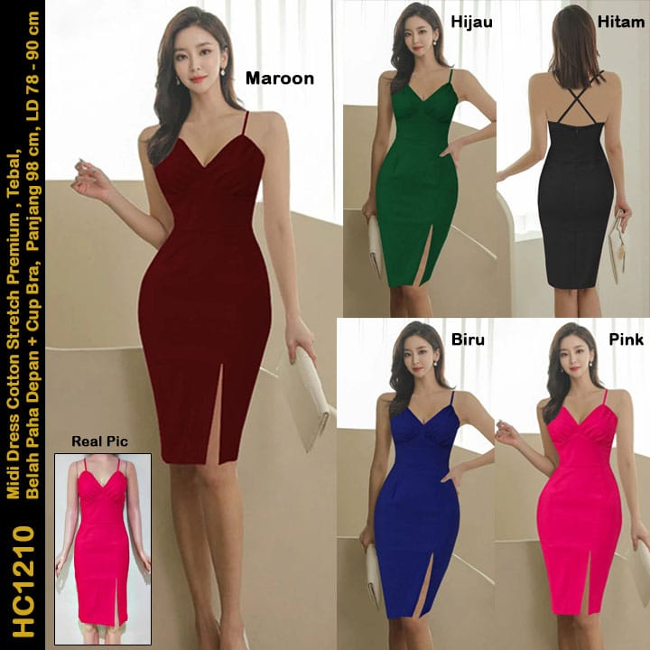 HC1210 Midi Dress Cotton / Katun Stretch Belah Depan Cup Bra / Midi seksi / Sexy Midi / MidiDress / Gaun Pesta