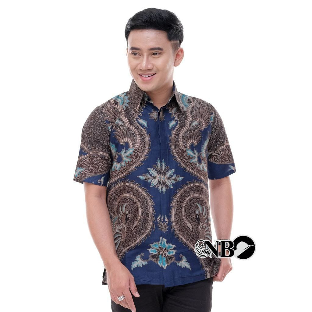 Batik Pria Lengan Pendek Premium BATIK AZMIL HRB026 motif KERATONAN Kode 002 size M L XL XXL