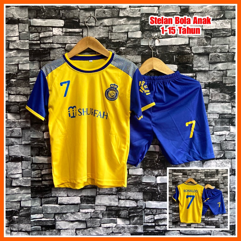 Baju bola anak Ronaldo Stelan bola futsal Ronaldo Al Nassr Kuning biru