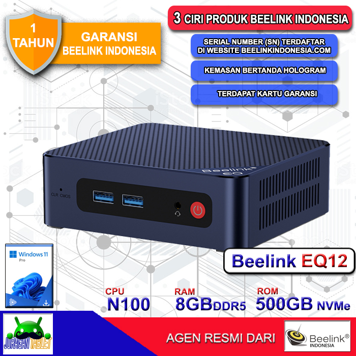 Beelink EQ12 N100 8GB DDR5 500GB SSD NVMe WiFi6 2.5G Dual LAN HDMI Windows 11 Pro