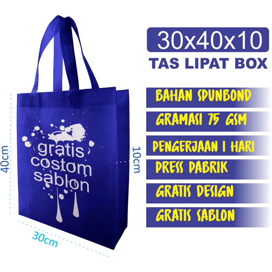 30×40×10 Tas Spunbond Box Sablon / Standing Handle Goodiebag Souvenir