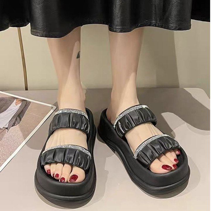 Sandal Wedges Wanita Empuk Tebal Import ANGELIN / Sandal Wedges Wanita Jelly Platform Karet Import Korea Terbaru