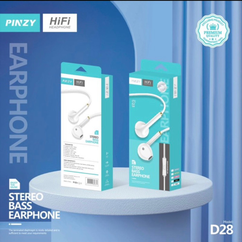 PINZY Stereo Bass Earphone D28 With Microphone- Headset Bass D28 -