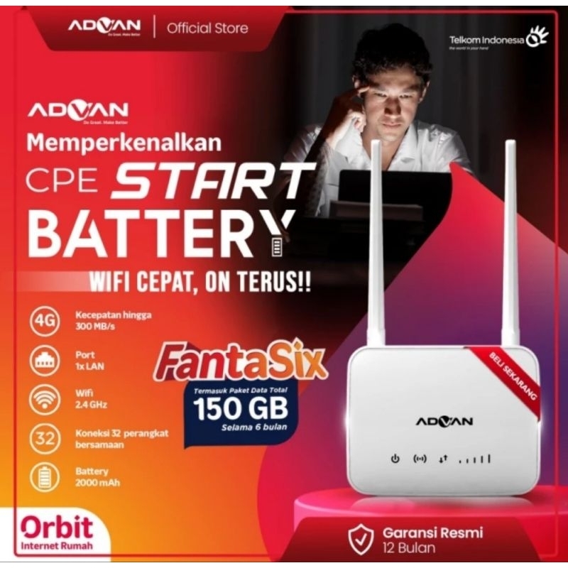 ADVAN CPE ROUTER START MODEM TELKOMSEL ORBIT MODEM ORBIT WIFI ELAN 4g FREE ORBIT 50GB