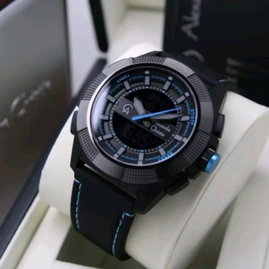ORIGINAL JAM TANGAN ARLOJI PRIA ALEXANDRE CHRISTIE DIGITAL ANALOG DUAL TIME AC STRAP RUBBER MODEL FA
