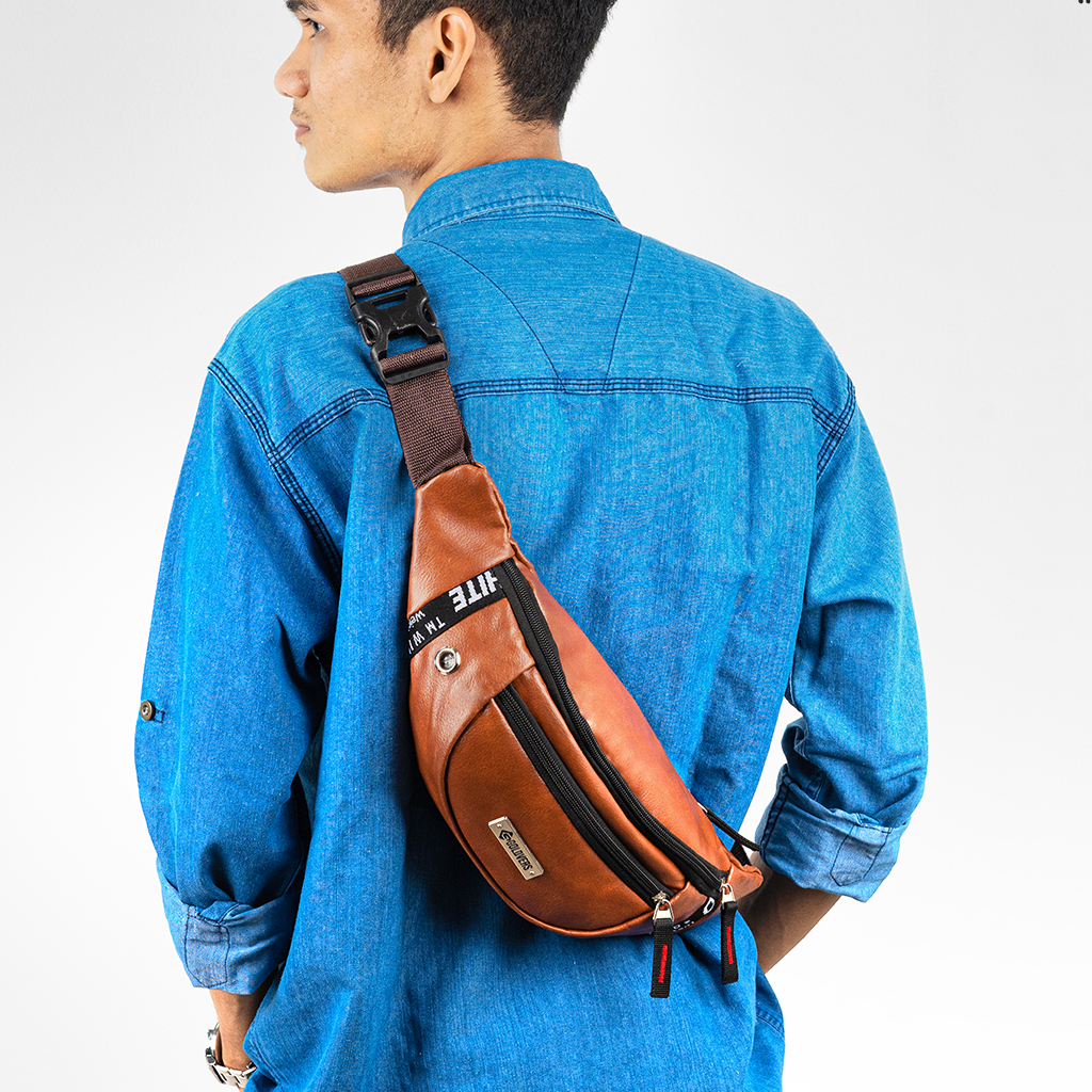 TAS SLEMPANG PRIA KULIT IMPORT COWOK SLINGBAG WAISTBAG ANTI AIR  - INDORAYA STORE