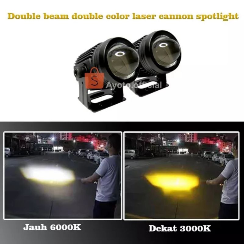 (Harga per 1pcs )Lampu Foglamp LED Ayoto 2 Mata Lampu Tembak Projie Motor Mobil D2 Uperbright
