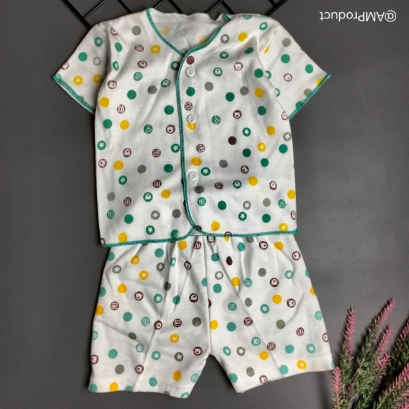 stelan pendek baju celana bayi polkadot newborn